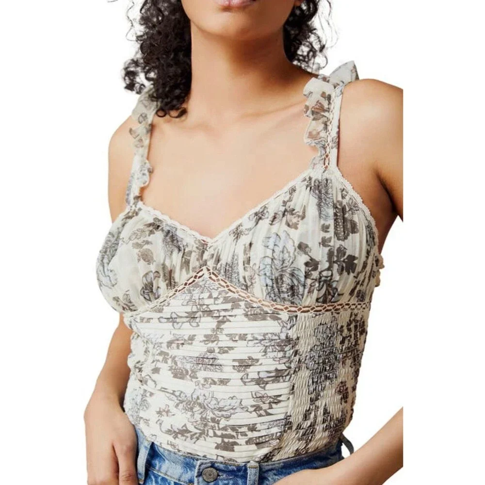 New Intimately Free People Weekend Plans Bodysuit Ivory Floral Sz M Tea Combo